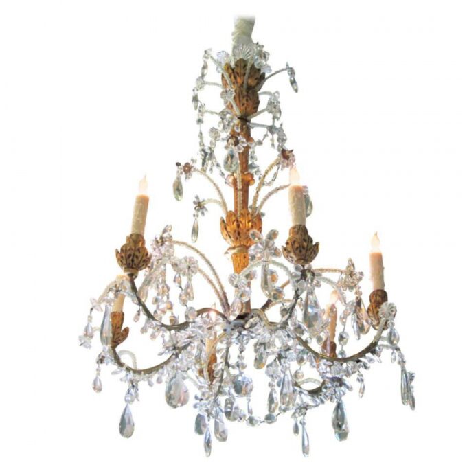 Crystal Genovese Italian Hand Carved Hanging Ceiling Light Pendant Chandelier LA