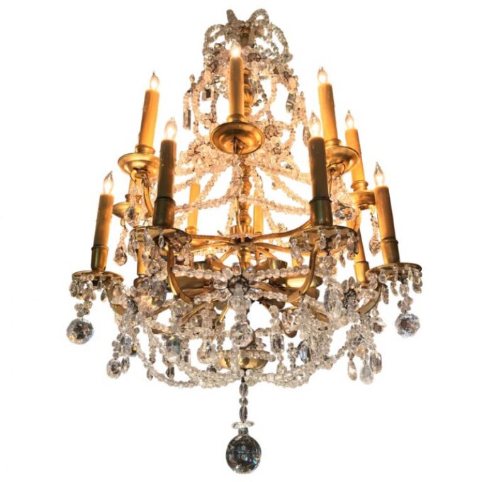 18th C. Ormolu Rock Crystal 16-Light Chandelier hanging ceiling light pendant LA