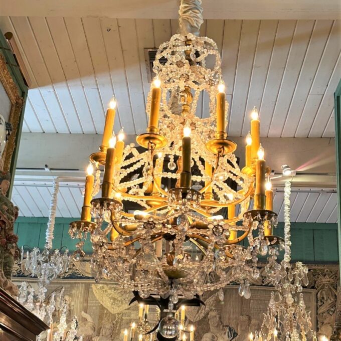 18th C. Ormolu Rock Crystal 16-Light Chandelier hanging ceiling light pendant LA - Image 2