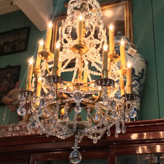 18th C. Ormolu Rock Crystal 16-Light Chandelier hanging ceiling light pendant LA - Image 3