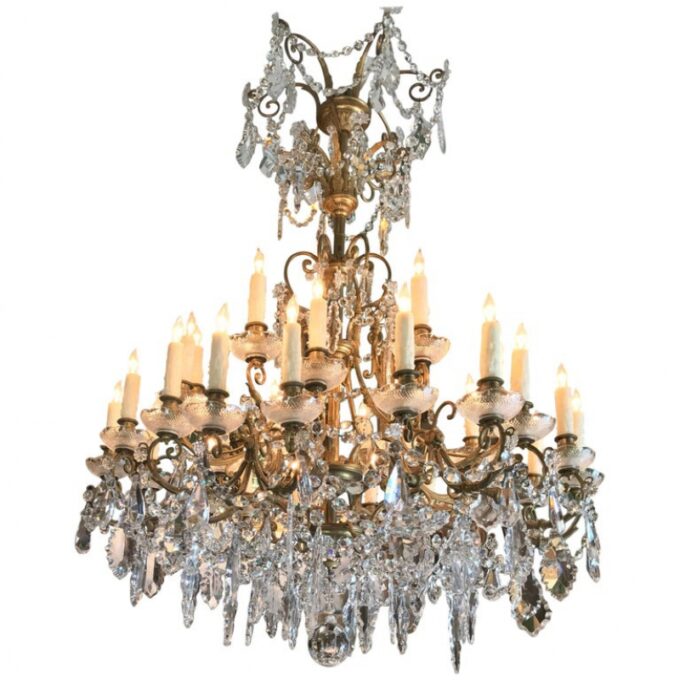 Large Charles X 32-Light Crystal Chandelier ceiling light pendant antique LA CA