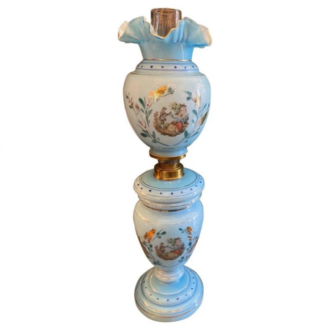 Blue Opaline Glass Side Table Mood Soft Light Lamp Vase Urn Form Decorative CA