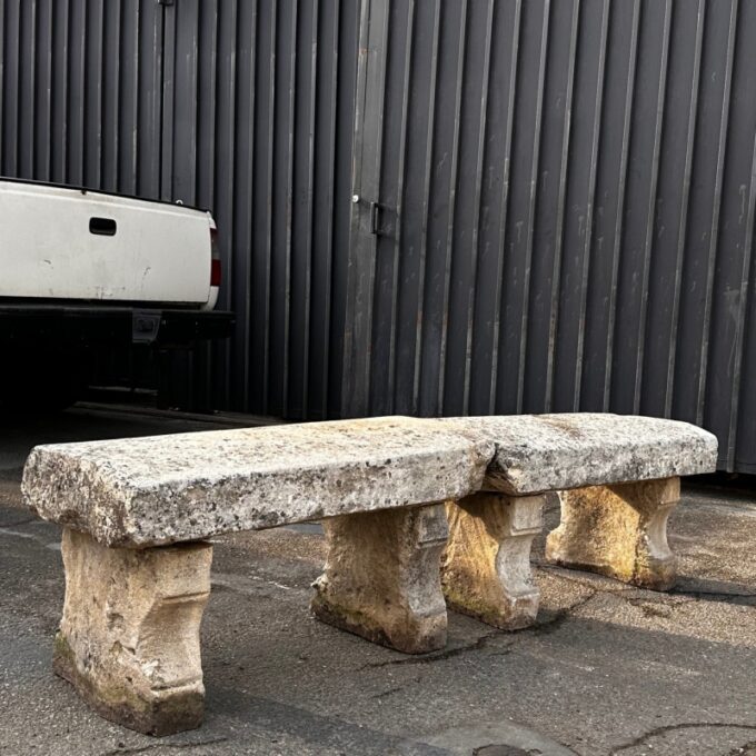TWO Hand Carved Stone Rustic Garden Bench Seat Antique Indoor Outdoor Landscape - Image 2