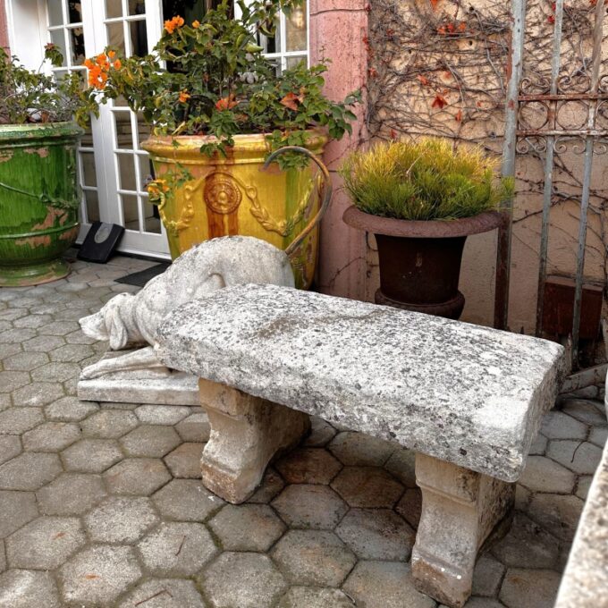 TWO Hand Carved Stone Rustic Garden Bench Seat Antique Indoor Outdoor Landscape - Image 3