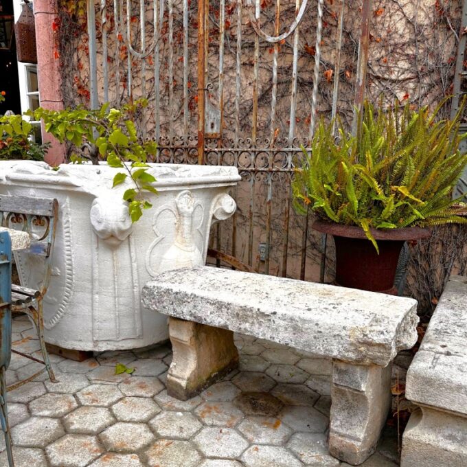 TWO Hand Carved Stone Rustic Garden Bench Seat Antique Indoor Outdoor Landscape - Image 4