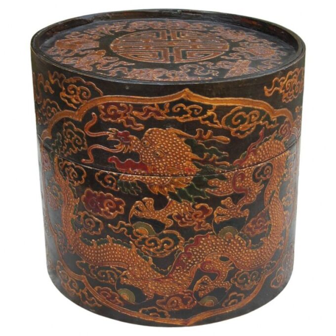 Antique Chinese Round Wooden box