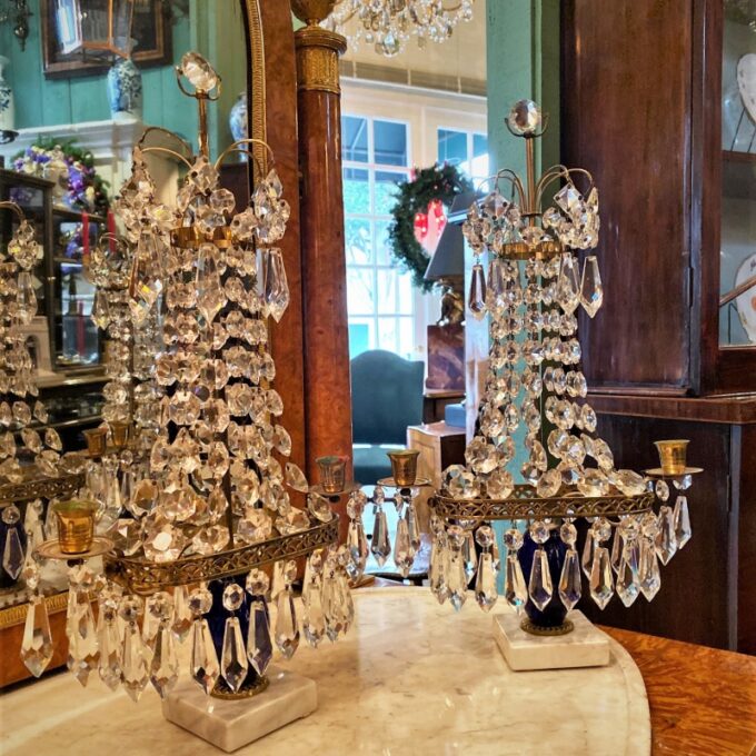 Pair Crystal Cut Glass Light Candleholder Antique Girandoles Swedish LA Dealer - Image 3