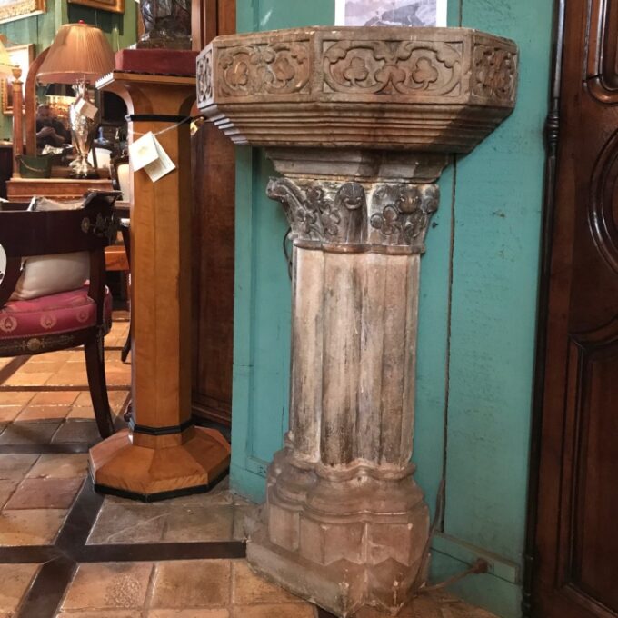 15th C. Gothic Limestone Benitier Fountain Basin Candle Holder Sink Antiques LA - Image 2