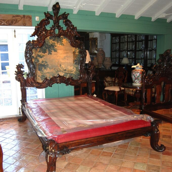 Rare Sculpted Colonial Portuguese 17th/18th C. Jacaranda King Bed Antique LA CA - Image 2