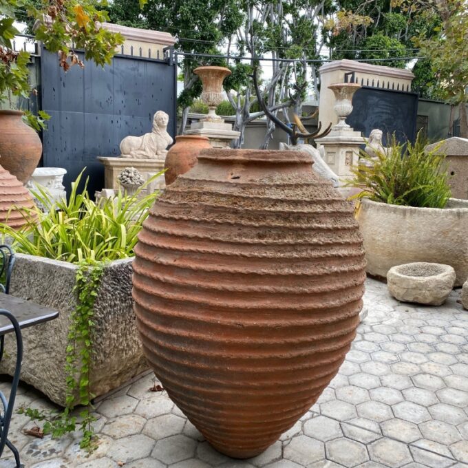 Huge 18th 19th Century Terra Cotta Ribbed Large Vessel Jar