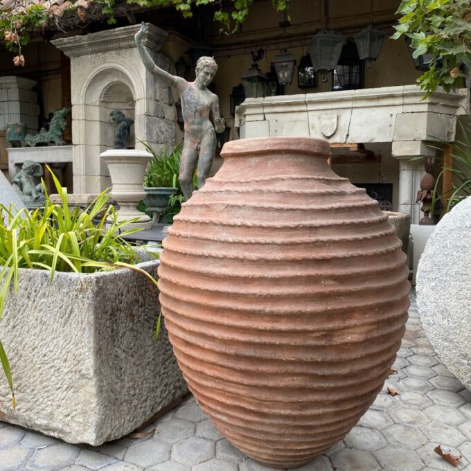 Huge 18th 19th Century Terra Cotta Ribbed Large Vessel Jar - Image 2