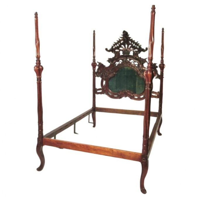 Rare Sculpted Colonial Portuguese 17th/18th C. Jacaranda Queen Bed Antique LA CA