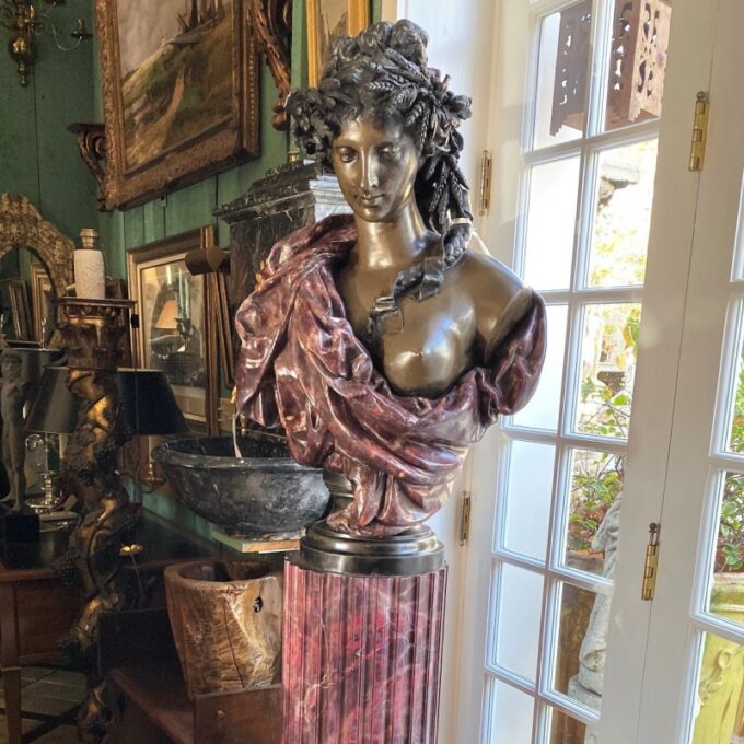 Pair Bust Depicting Summer & Spring Sculptures Statues on Pedestals LA Antiques - Image 3