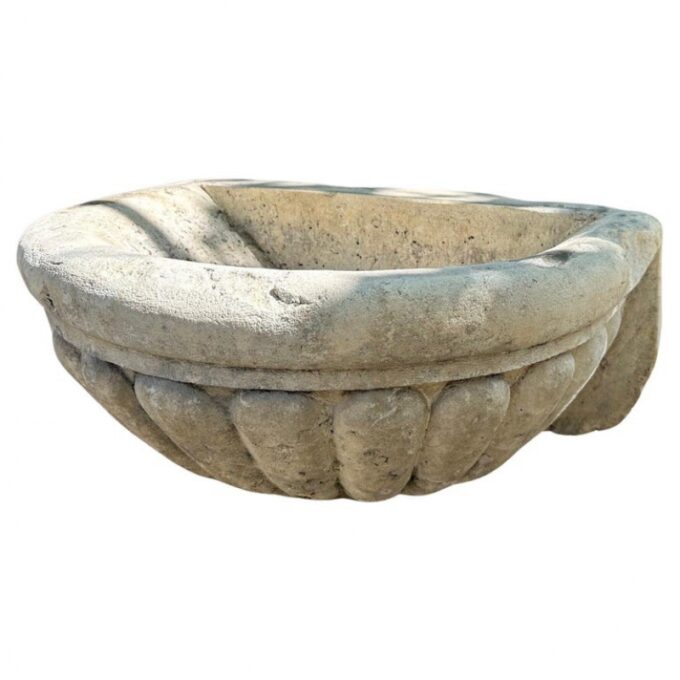 Antique Large Hand Carved Stone Sink Basin Wall Mount Fountain Bowl Farm Rustic