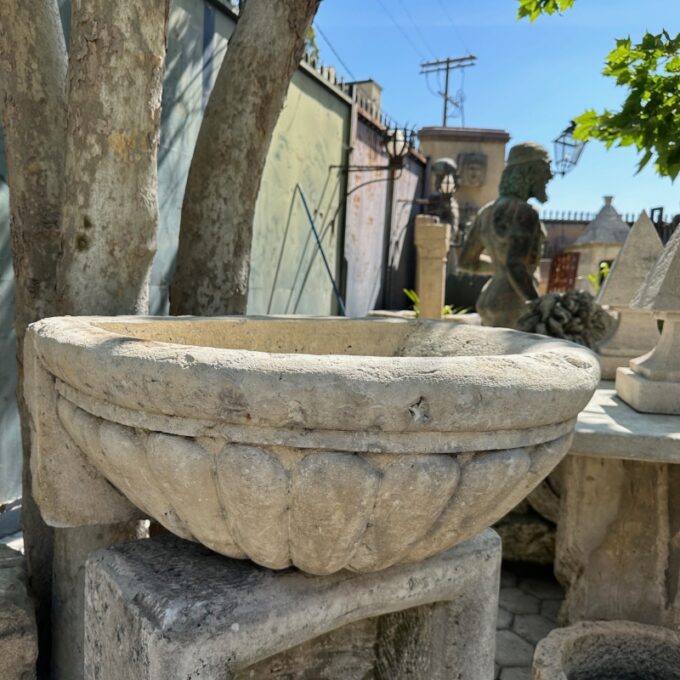 Antique Large Hand Carved Stone Sink Basin Wall Mount Fountain Bowl Farm Rustic - Image 3