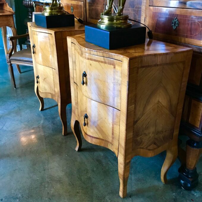 Pair 18th C Carved Italian Inlaid Bed Side Fruit Wood Nightstand Table Comodini - Image 2