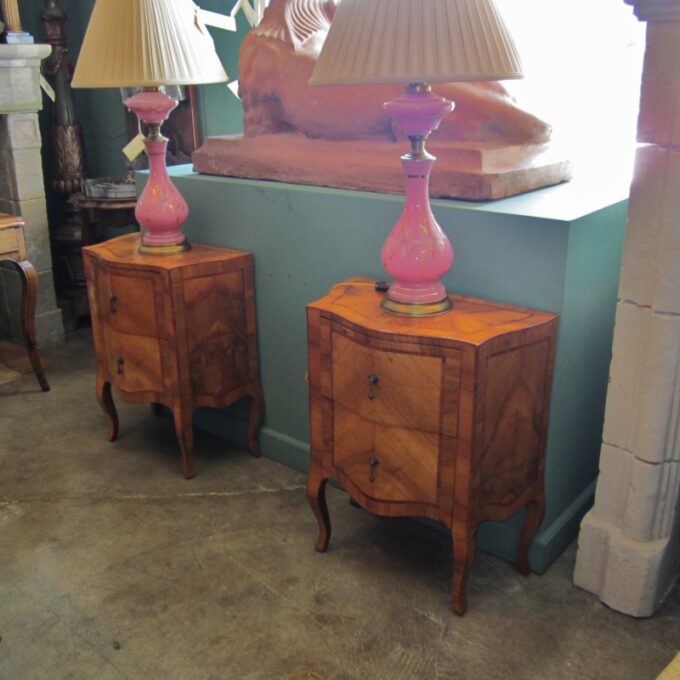Pair 18th C Carved Italian Inlaid Bed Side Fruit Wood Nightstand Table Comodini - Image 3
