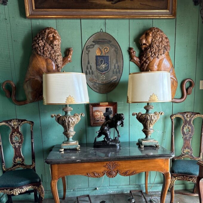 18th C. Pair Hand Carved Wood Statues Wall mount Sculpture Regal Big Cats Lions - Image 4