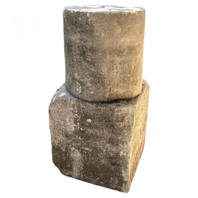 19th C Hand Carved Stone pedestal Column post base Center Piece Garden Fountain