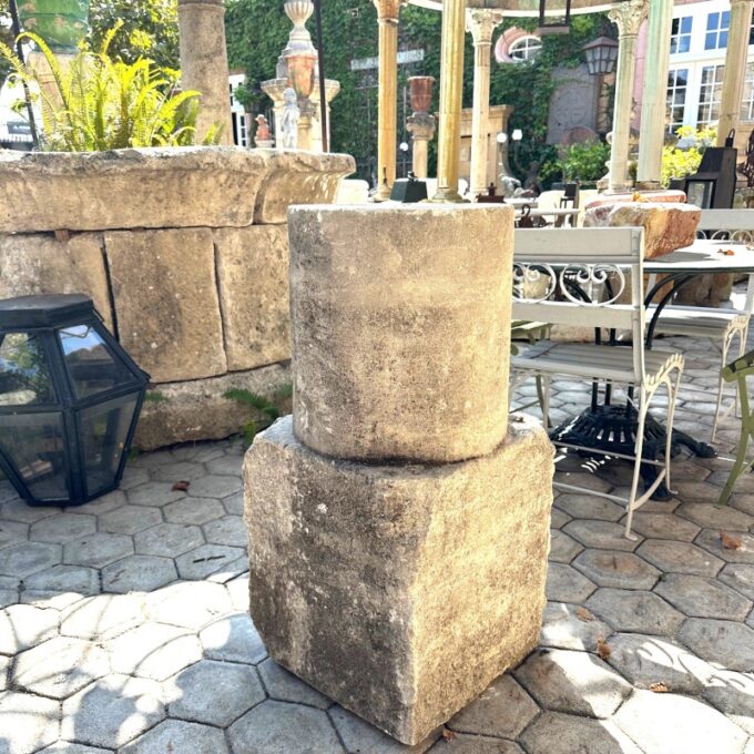 19th C Hand Carved Stone pedestal Column post base Center Piece Garden Fountain - Image 3