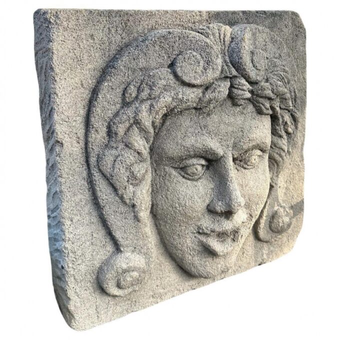 Hand Carved Stone Fountain head spout backsplash Antiques rustic wall mount CA