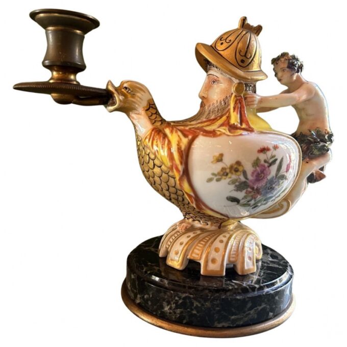 19th C. Oil Lamp Bibelot Candleholder Whimsical Capodimonte Style Porcelain