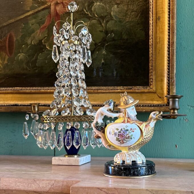19th C. Oil Lamp Bibelot Candleholder Whimsical Capodimonte Style Porcelain - Image 4