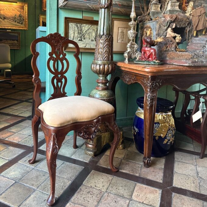 Pair Portuguese Rococo Jacaranda Hand carved Wood Dining Side Chairs Antique LA - Image 3