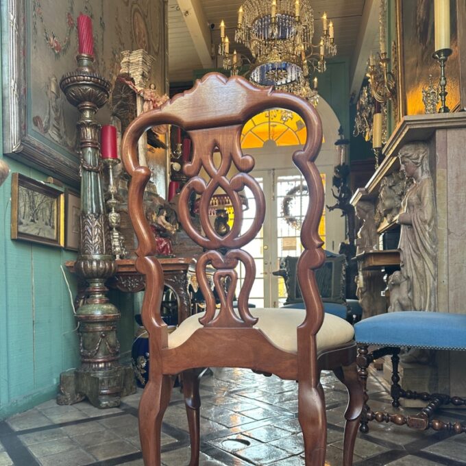 Pair Portuguese Rococo Jacaranda Hand carved Wood Dining Side Chairs Antique LA - Image 4