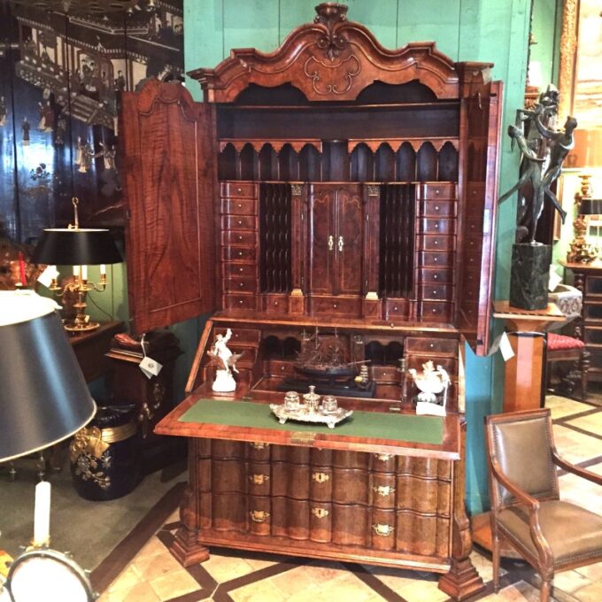 18th Century Dutch Burl Walnut Secretary Cabinet Scriban Desk Library Antique LA - Image 3