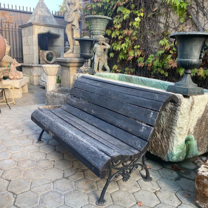 19th C. Hand Forged Metal & Carved Wood Antique Park Garden Bench Seat Furniture - Image 2