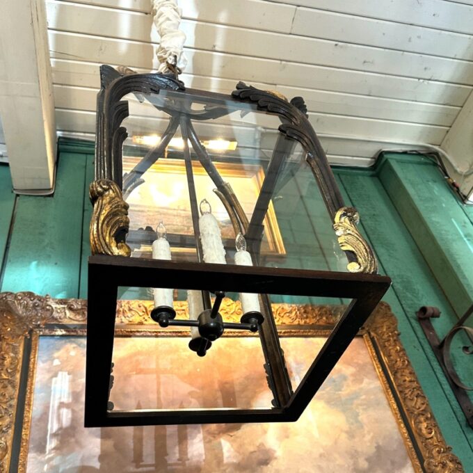 19th C. Large Antique Hand Carved Wood Lantern Hanging Ceiling Light Pendant LA - Image 4