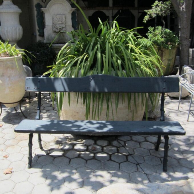 Wrought Iron & Painted Redwood Bench