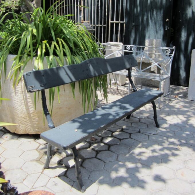 Wrought Iron & Painted Redwood Bench - Image 2