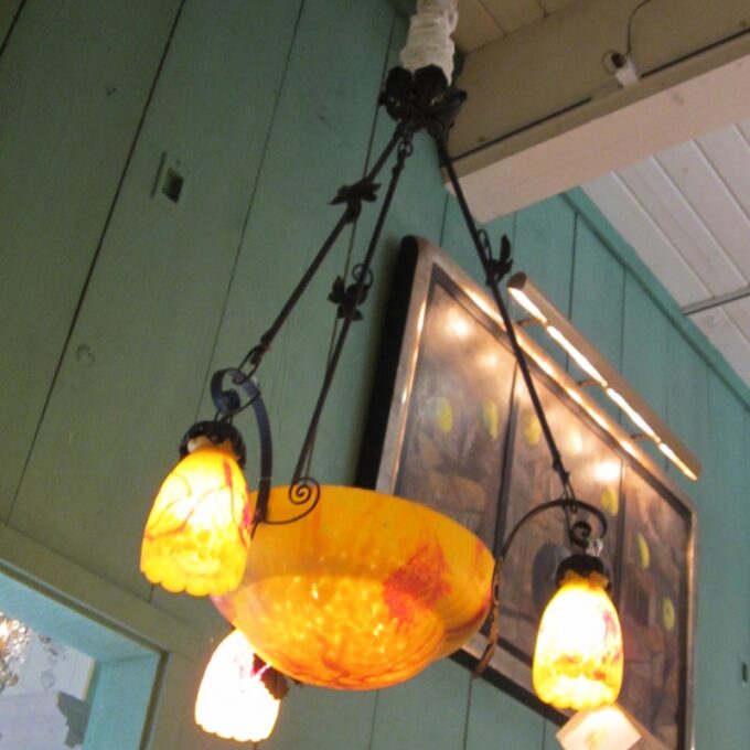 Art Deco Wrought Iron Three Light Chandelier - Image 2