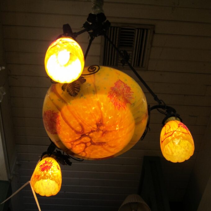 Art Deco Wrought Iron Three Light Chandelier - Image 3